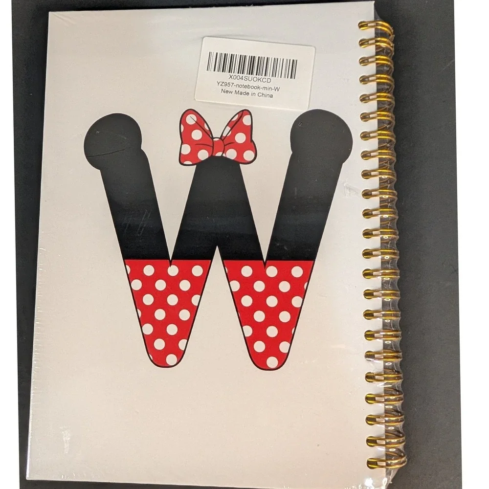Minnie Mouse Inspired Letter W‎ Spiral Notebook Hardcover Journal Gold Wire New